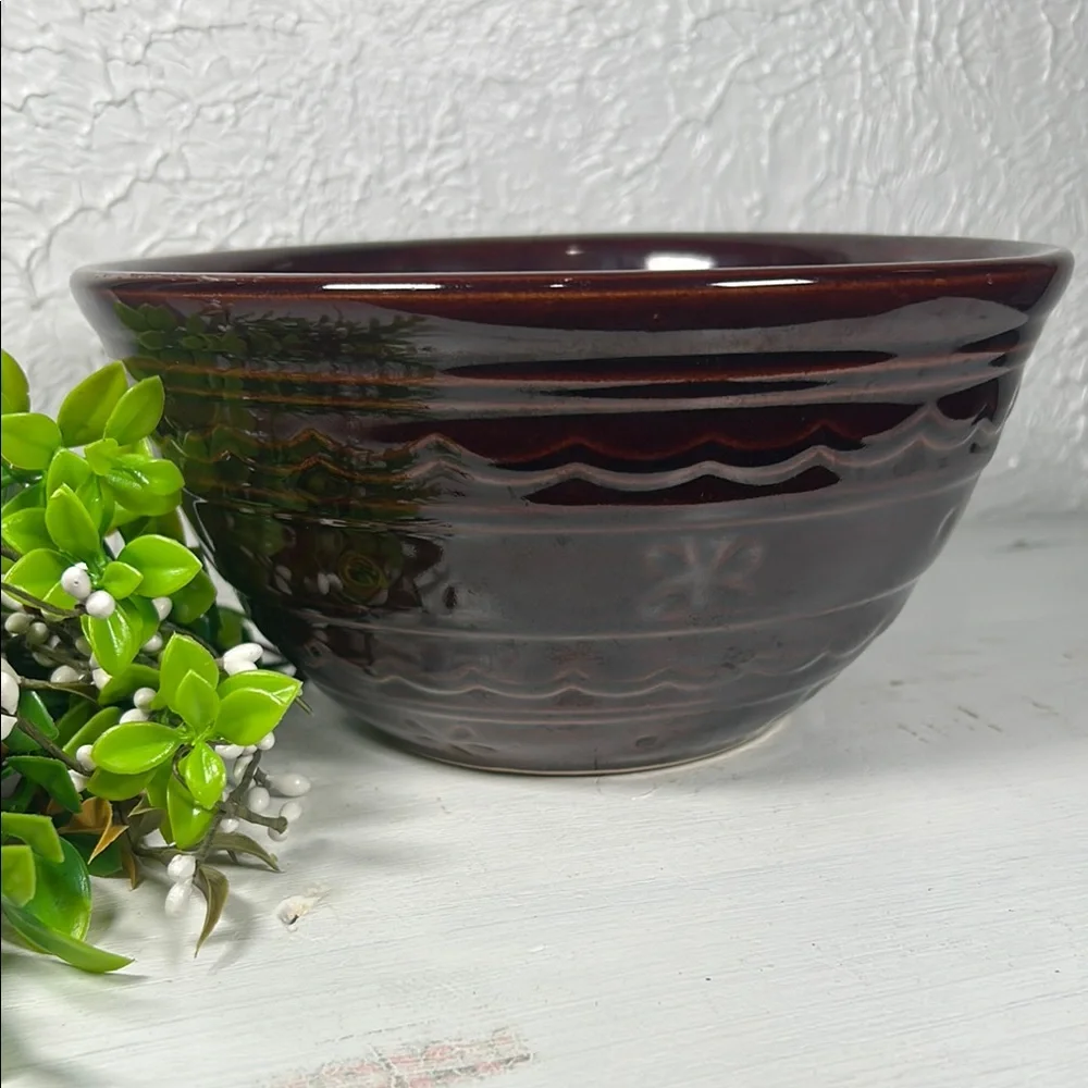 Marcrest Daisy Dot VTG Brown Bowl Serving Mixing Farmhouse Kitchen Decor